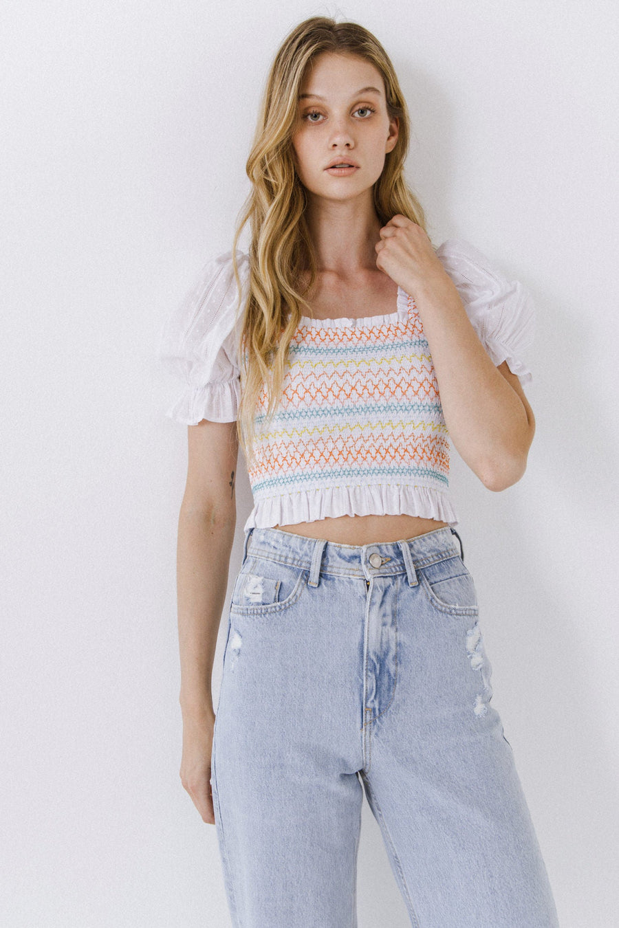 FREE THE ROSES - Multicolor Smocked Top - TOPS available at Objectrare