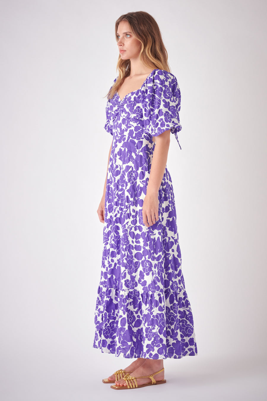 floral print cotton maxi dress free the roses Free the Roses Floral Print Maxi Dress cut out back tie black white Medium NEW
