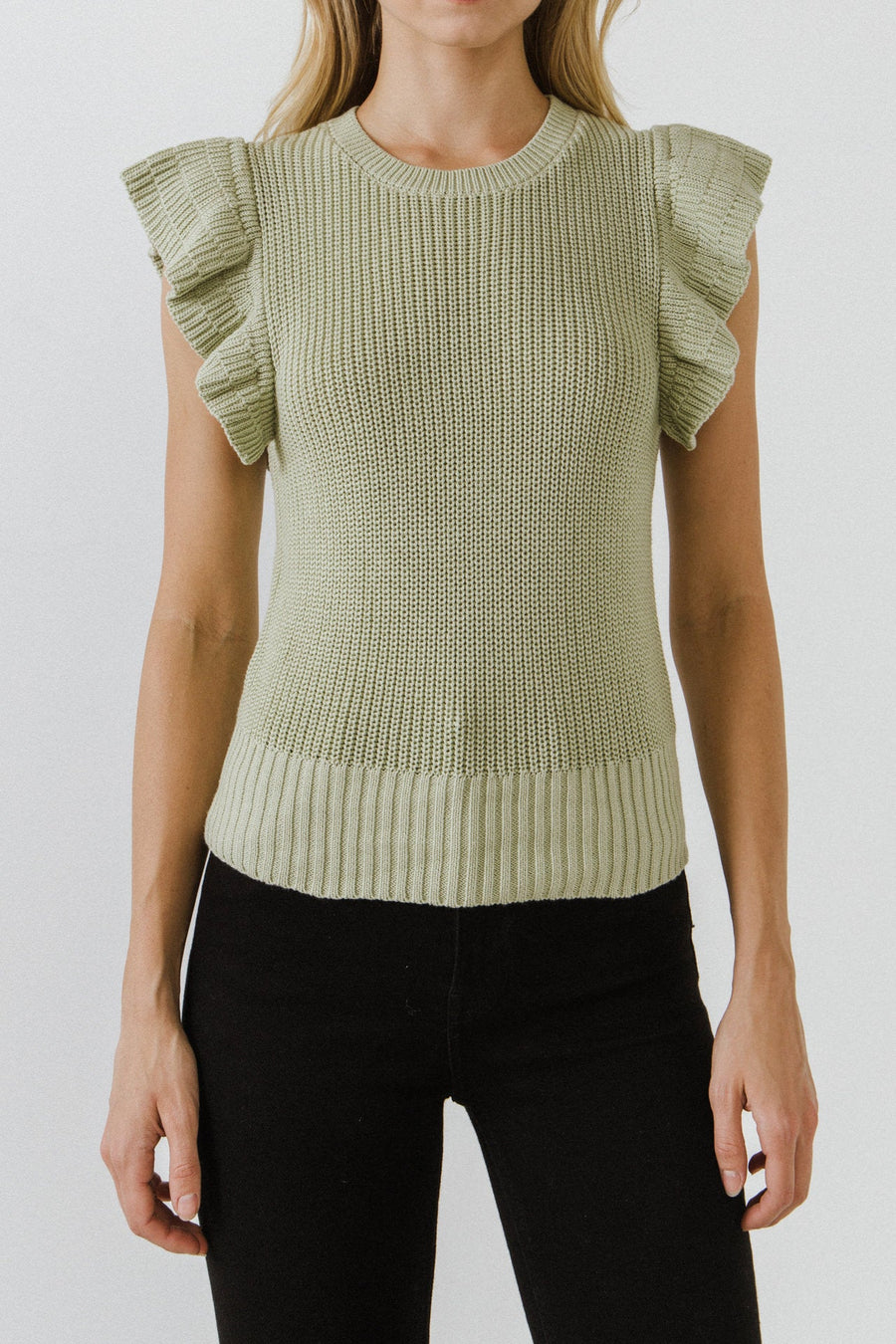 FREE THE ROSES - Ruffled Sleeve Knit Top - TOPS available at Objectrare