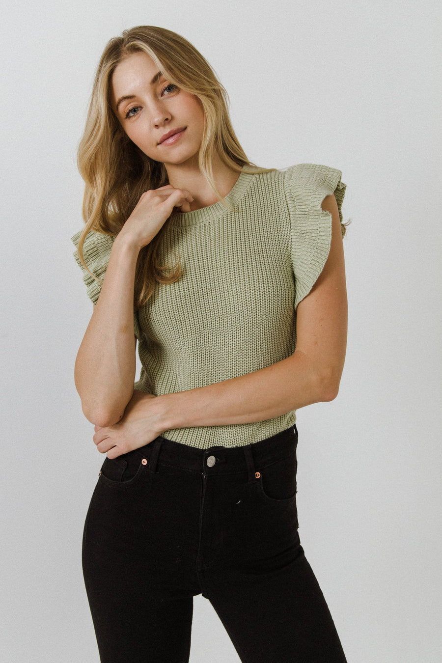 FREE THE ROSES - Ruffled Sleeve Knit Top - TOPS available at Objectrare