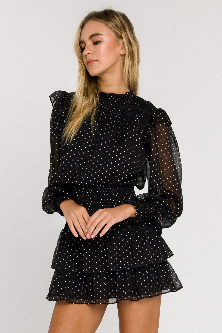 FREE THE ROSES - Polka Dot Chiffon Smocked Dress - DRESSES available at Objectrare