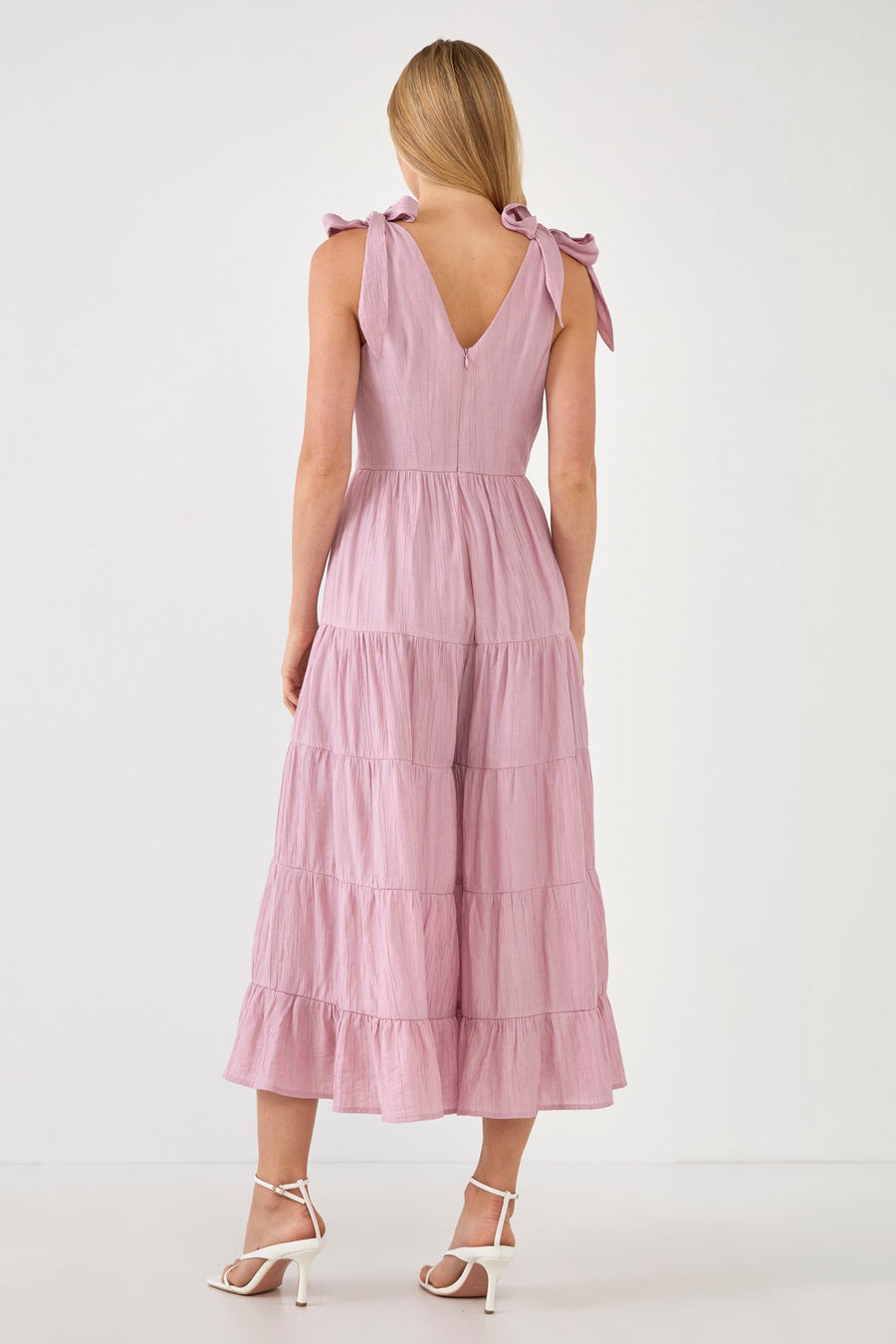 FREE THE ROSES-Tiered Jumpsuit with Bow Tie Shoulders-JUMPSUITS available at Objectrare