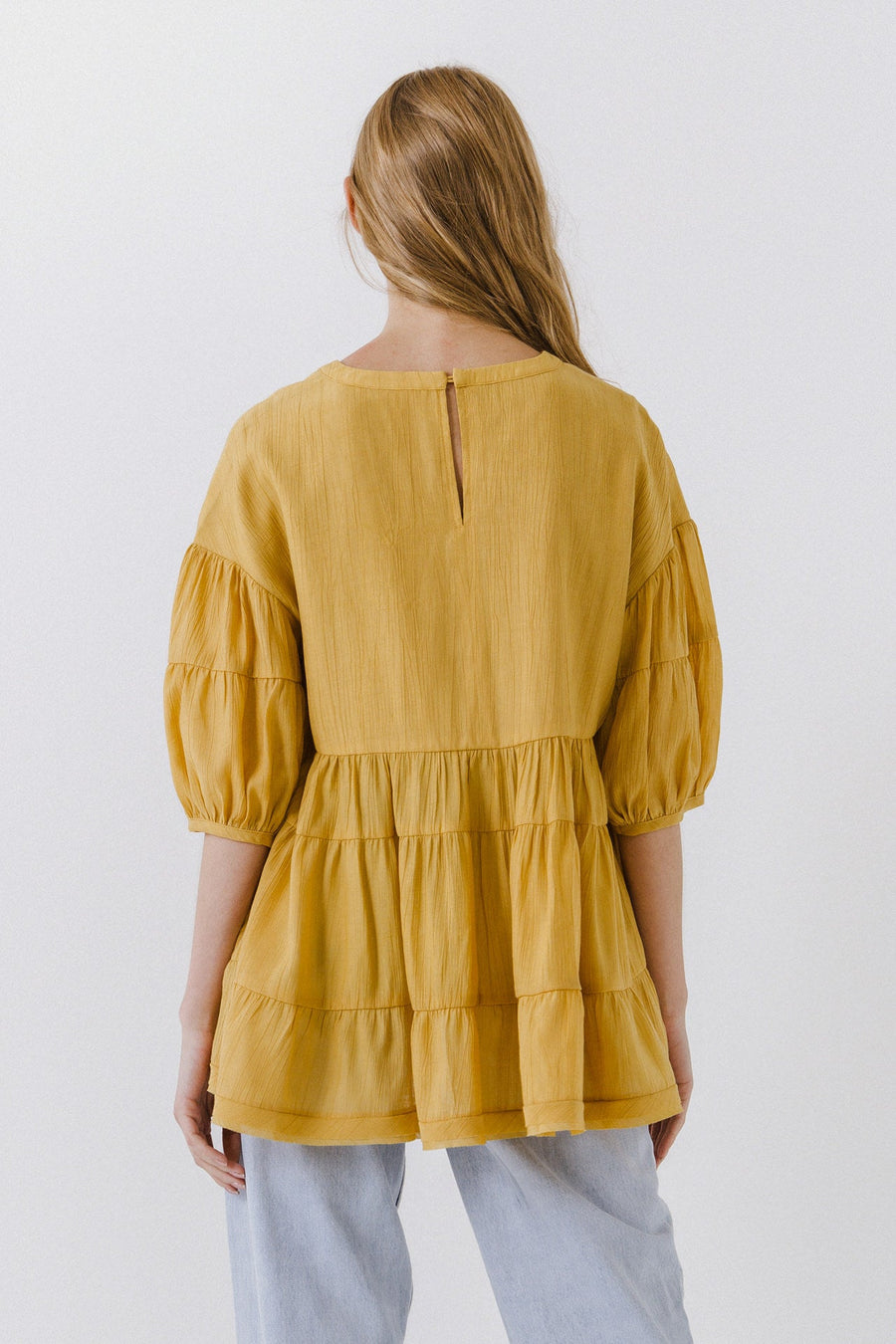 FREE THE ROSES - Round Neck Tiered Flowy Blouse - SHIRTS & BLOUSES available at Objectrare