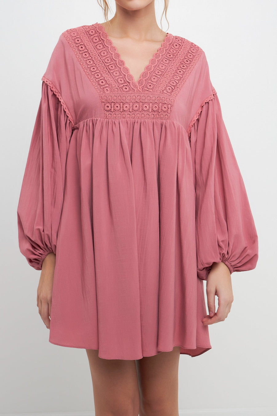 FREE THE ROSES-Laced Blouson Sleeve Shift Dress-DRESSES available at Objectrare