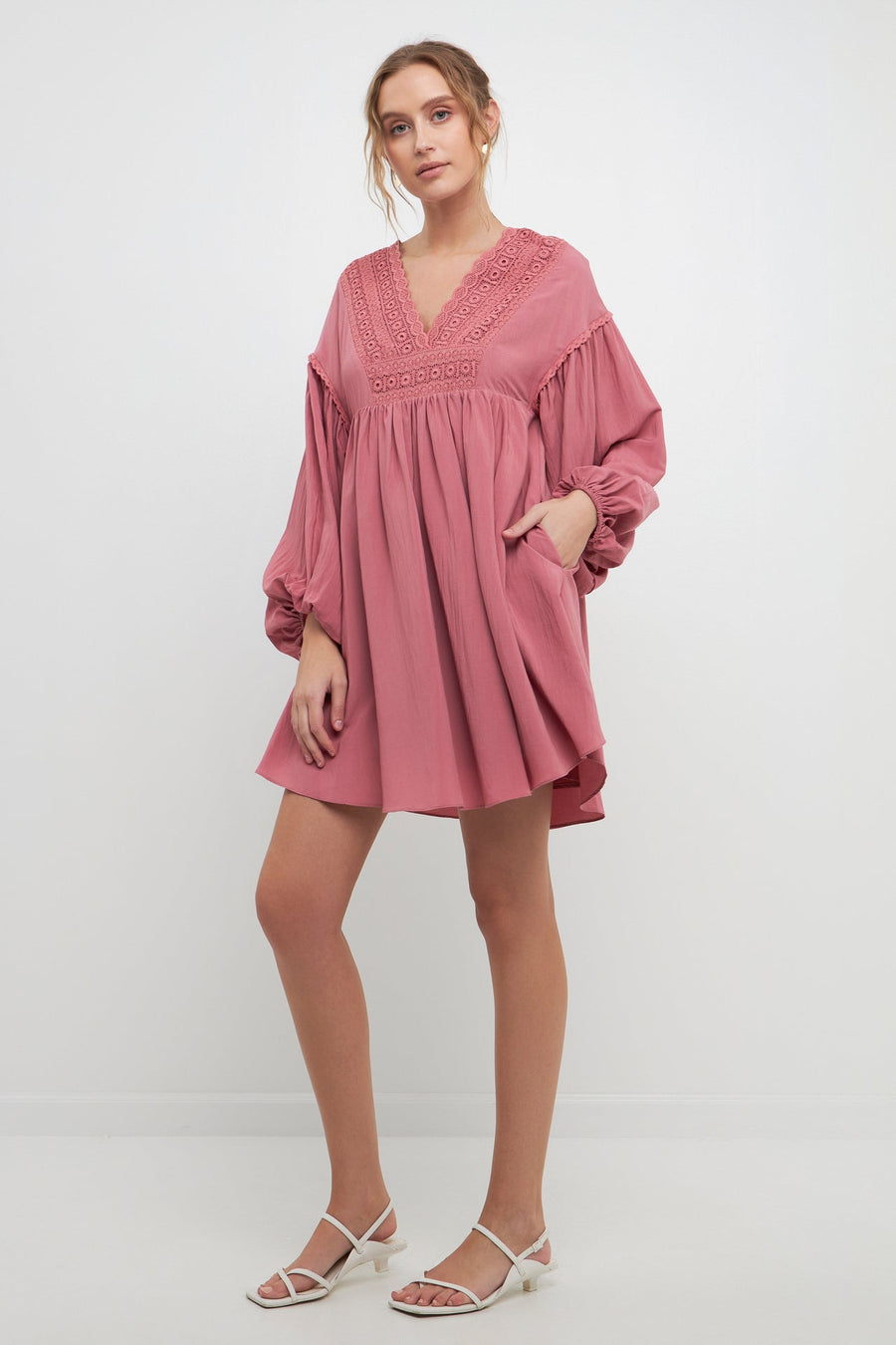 FREE THE ROSES-Laced Blouson Sleeve Shift Dress-DRESSES available at Objectrare