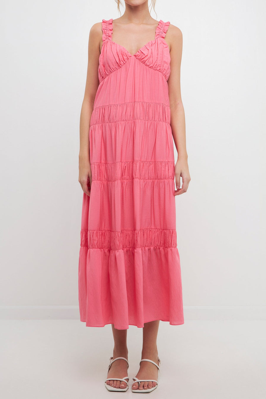 FREE THE ROSES-Ruched Layered Sweetheart Maxi Dress-DRESSES available at Objectrare