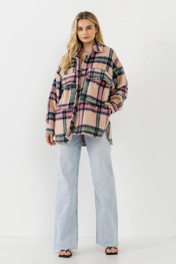 FREE THE ROSES-Oversized Plaid Coat with Raw Edges-JACKETS available at Objectrare