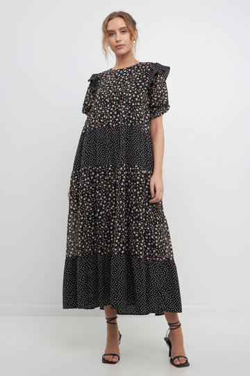 FREE THE ROSES-Floral & Dot Print Maxi Dress-DRESSES available at Objectrare