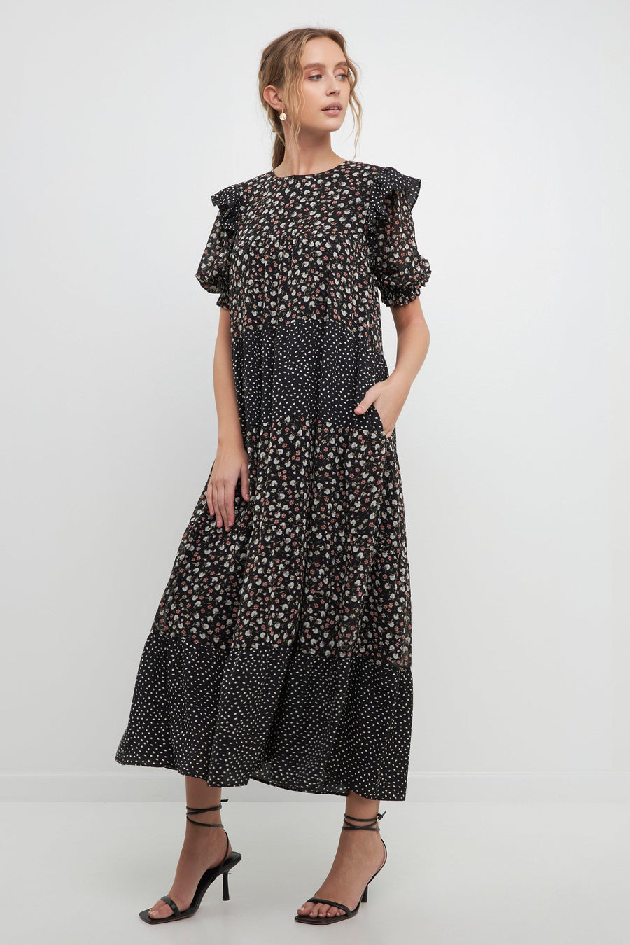 FREE THE ROSES-Floral & Dot Print Maxi Dress-DRESSES available at Objectrare
