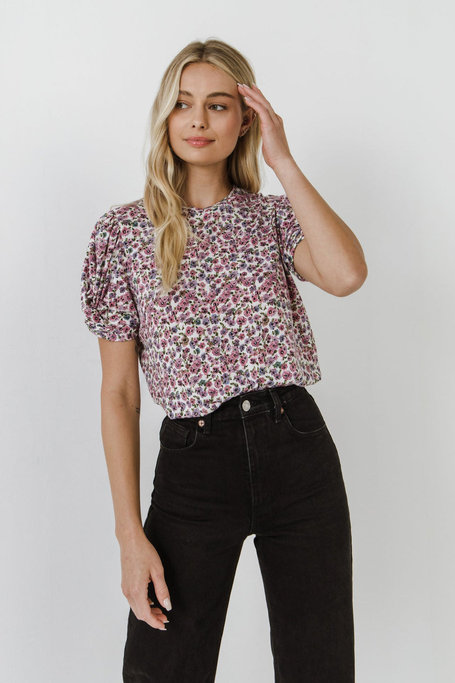 FREE THE ROSES-Floral Twist Sleeve Detail Knit Top-TOPS available at Objectrare