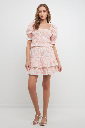 FREE THE ROSES-Floral Eyelet Ruffled Mini Skirt-SKIRTS available at Objectrare