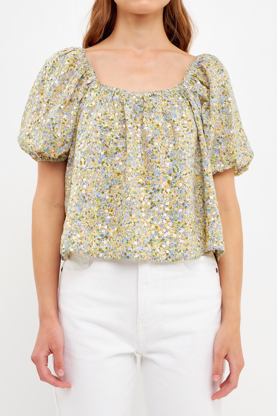 FREE THE ROSES-Floral Print with Sequins Top-TOPS available at Objectrare