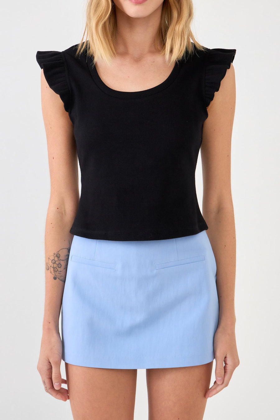 FREE THE ROSES-U-neckline Ribbed Knit Top-TOPS available at Objectrare