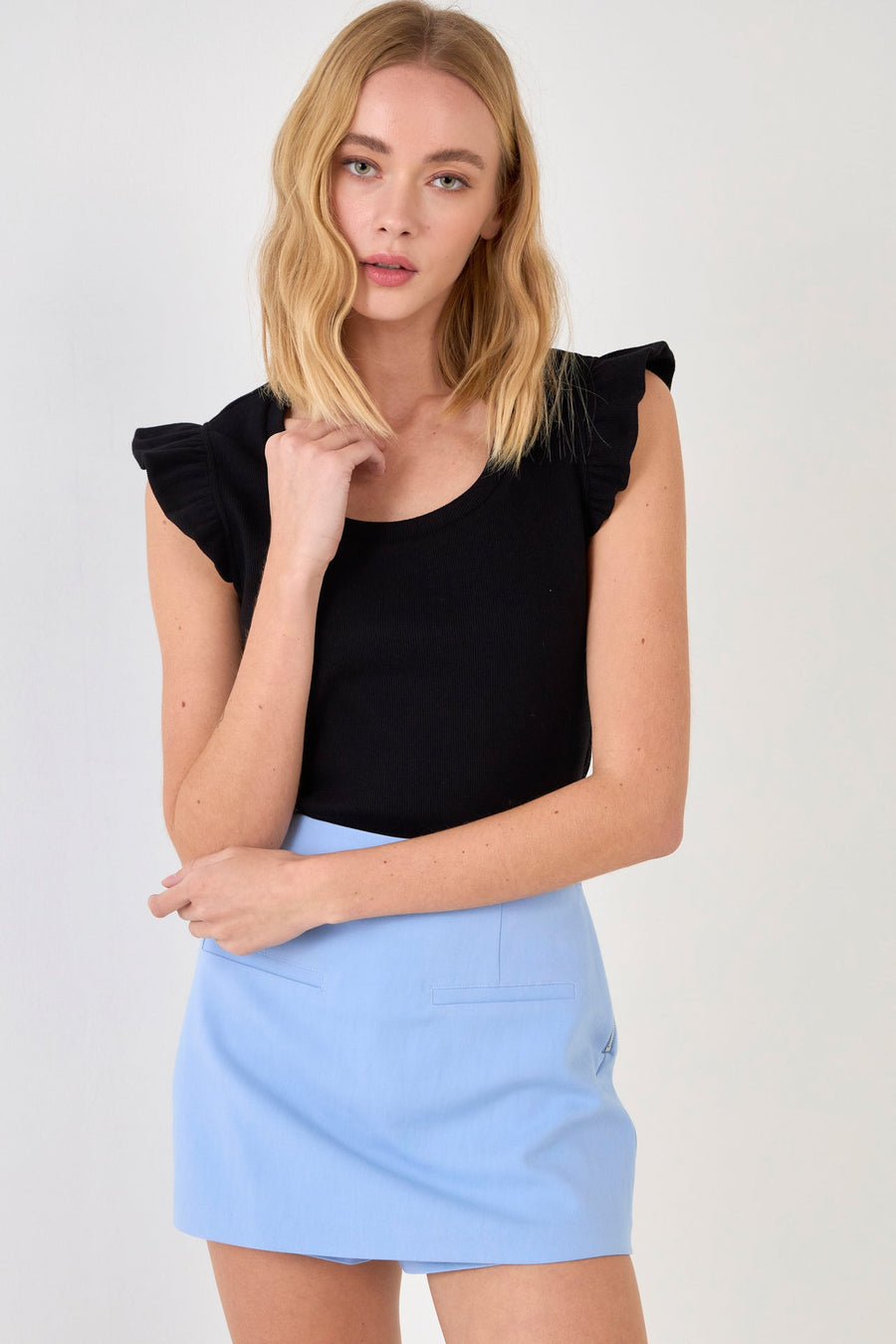 FREE THE ROSES-U-neckline Ribbed Knit Top-TOPS available at Objectrare