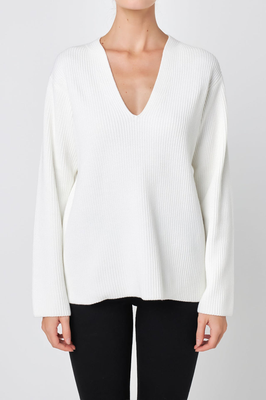 V-neckline Long Sleeve Sweater