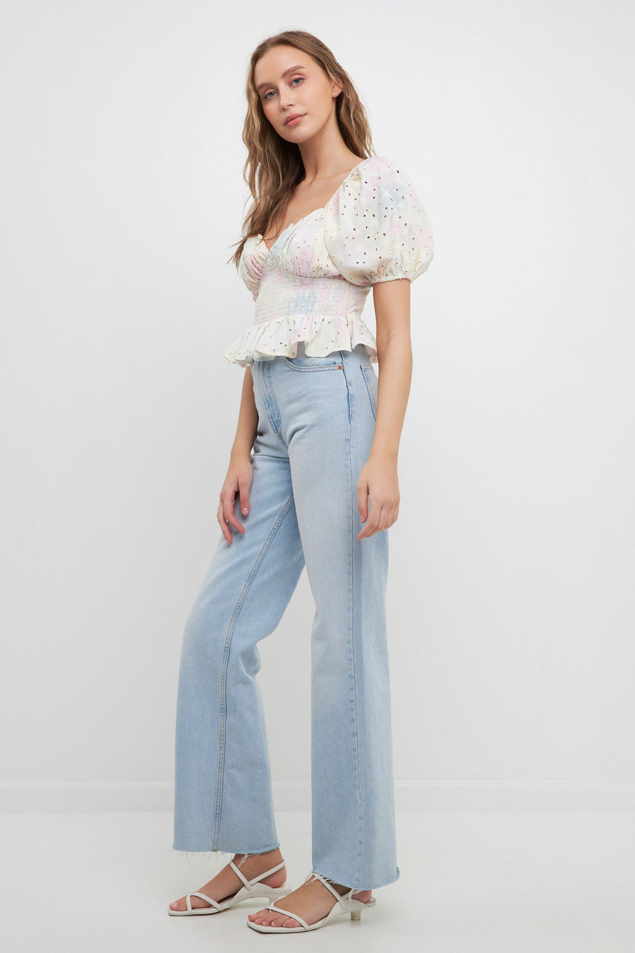 FREE THE ROSES-Embroidered Tie-dye Smocked Top-TOPS available at Objectrare