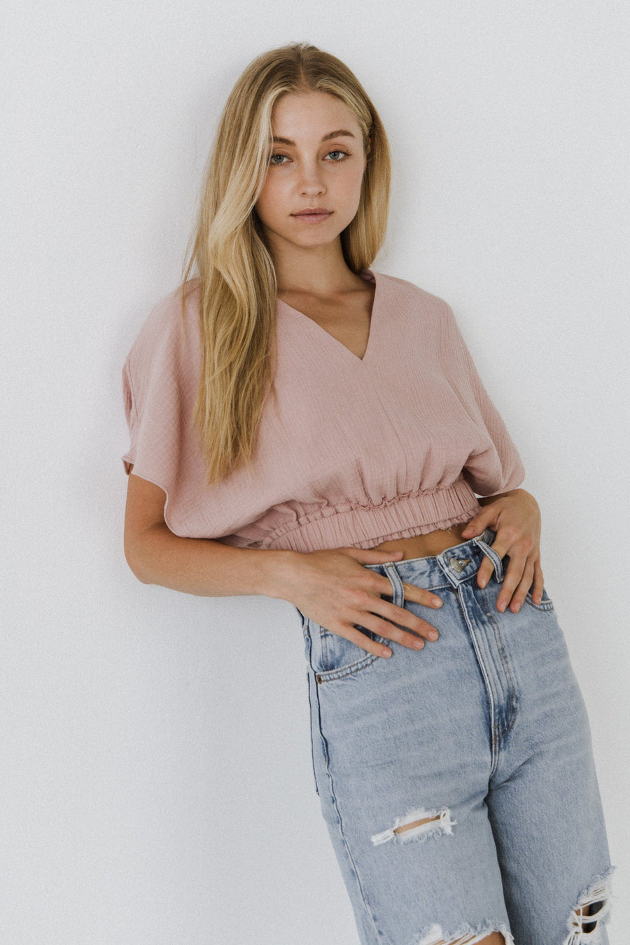 FREE THE ROSES-V-Neckline Cropped Top-CROP TOPS available at Objectrare