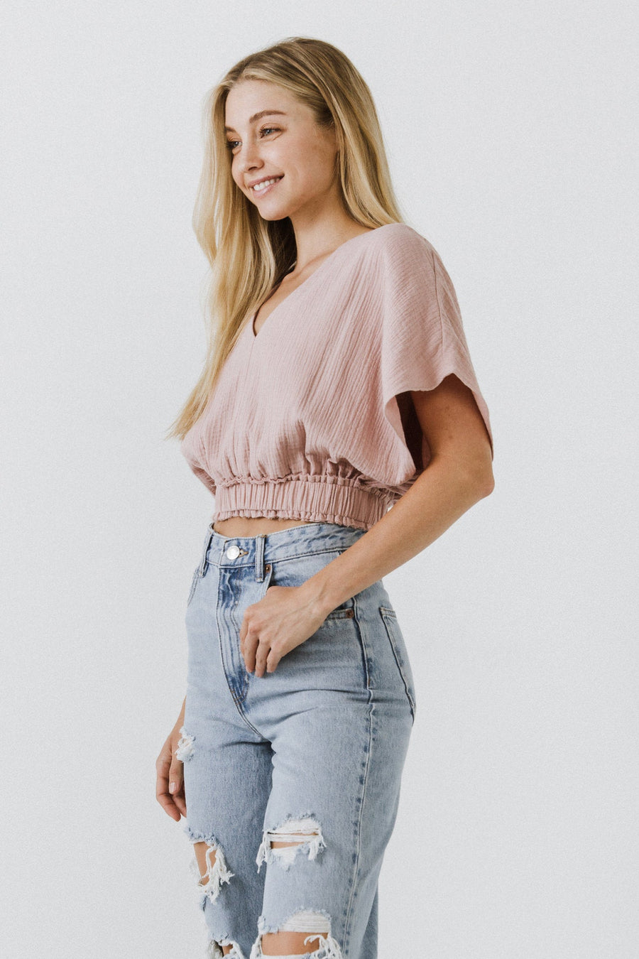 FREE THE ROSES-V-Neckline Cropped Top-CROP TOPS available at Objectrare