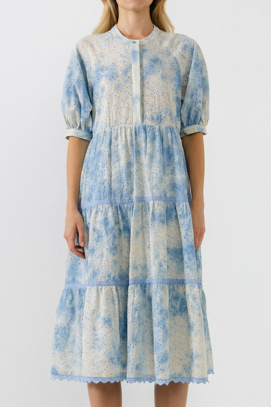 FREE THE ROSES-Paisely Eyelet Midi Dress with Tie-dye Effect-DRESSES available at Objectrare
