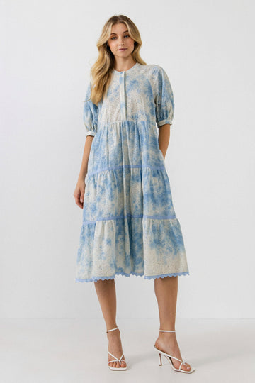 FREE THE ROSES-Paisely Eyelet Midi Dress with Tie-dye Effect-DRESSES available at Objectrare