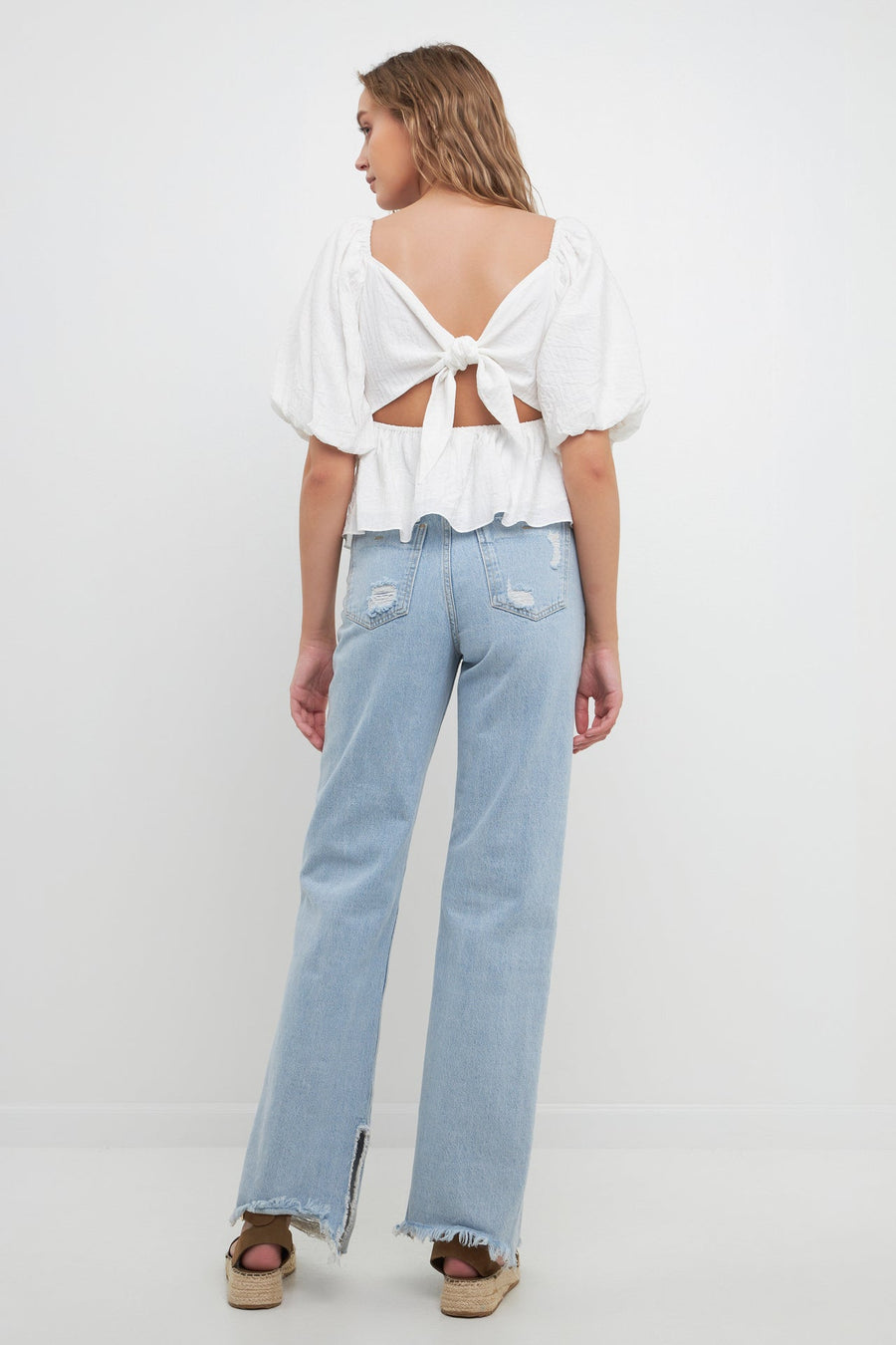 FREE THE ROSES-Textured Back Tied Top-TOPS available at Objectrare