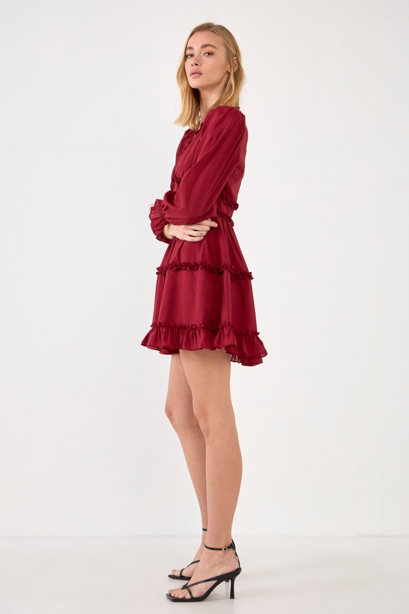 FREE THE ROSES-Ruffle Detail Mini Dress-DRESSES available at Objectrare